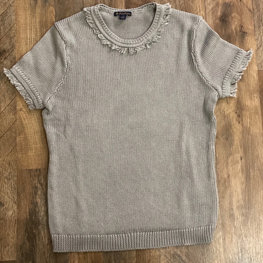 Brooks Brothers fringe short sleeve knit sweater